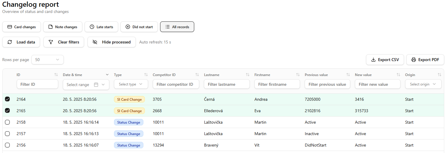 Report processed changes